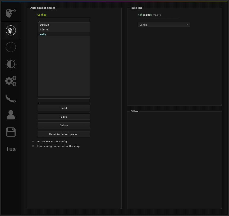 NahaSense menu: Config system