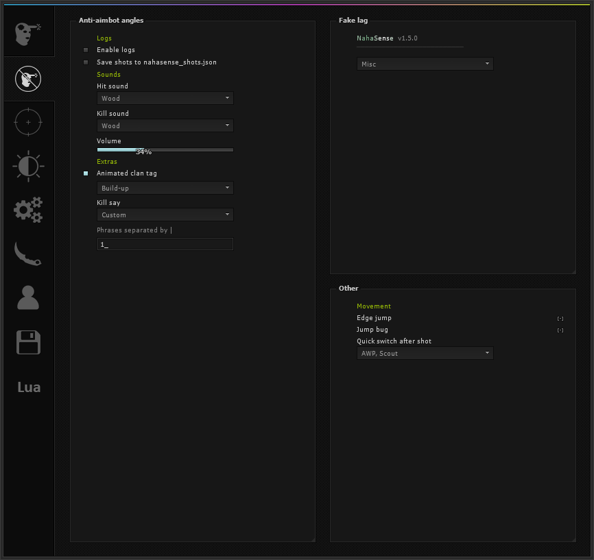 NahaSense menu: Logs & extras